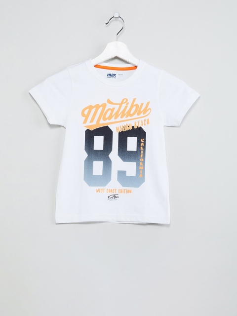 

max Boys White & Yellow Printed Round Neck T-shirt