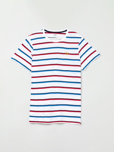 

max Boys White & Blue Striped Round Neck T-shirt