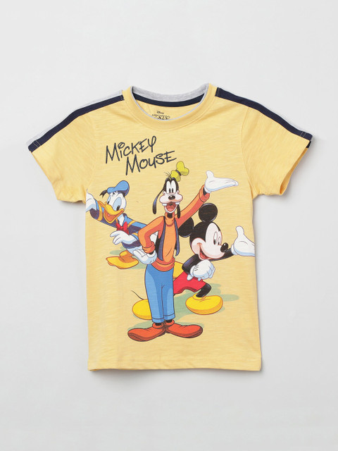 

max Boys Yellow Mickey & Friends Printed Round Neck T-shirt