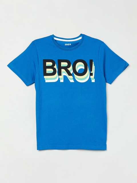 

max Boys Blue & Black Printed Round Neck T-shirt