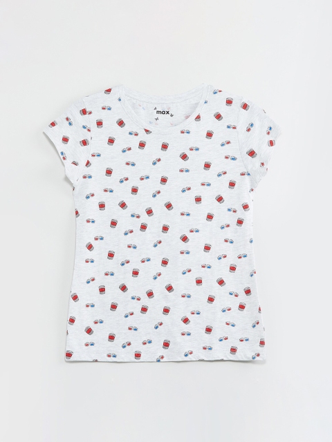

max Girls Grey Printed Round Neck T-shirt