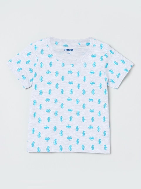 

max Boys Grey Melange Printed Round Neck Pure Cotton T-shirt