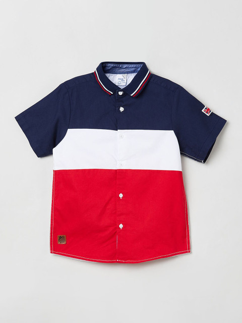 

max Boys Red & Navy Blue Colourblocked Casual Shirt