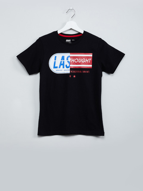 

max Boys Black Printed Round Neck T-shirt