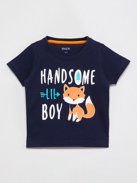 

max Boys Navy Blue Printed Round Neck T-shirt