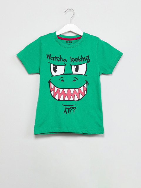 

max Boys Green & Black Printed Round Neck T-shirt