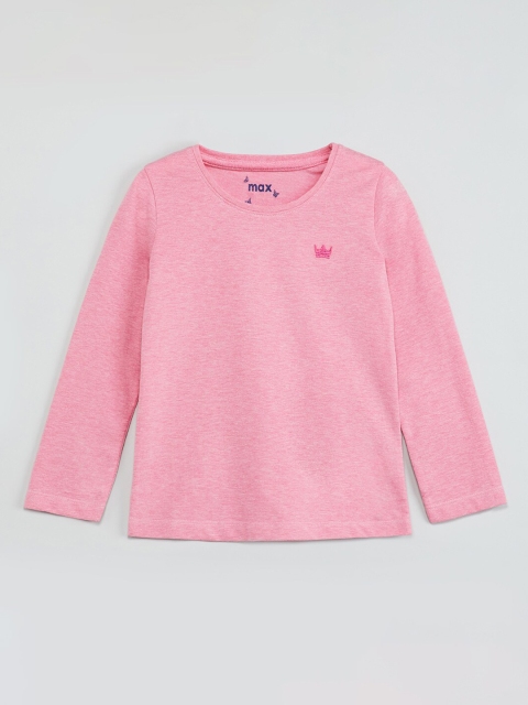 

max Girls Pink Solid Round Neck T-shirt