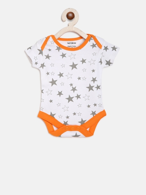 

berrytree Infant Kids White & Grey Stars Printed Pure Organic Cotton Bodysuit