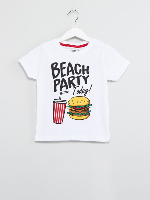 max Boys White & Black Printed Round Neck T-shirt