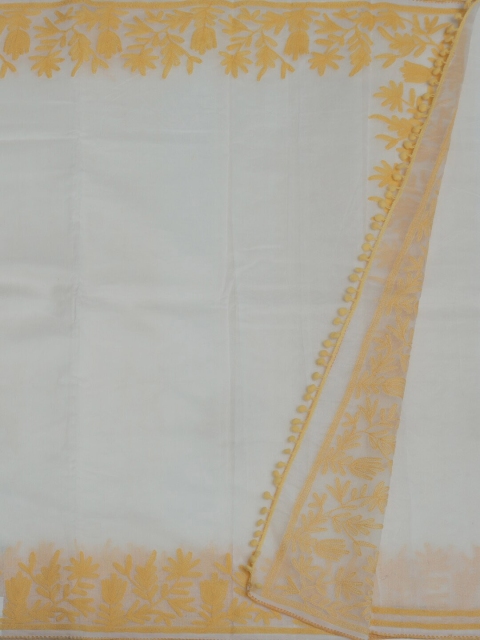 

Pothys White & Yellow Manipuri Jute Cotton Embroidered Saree