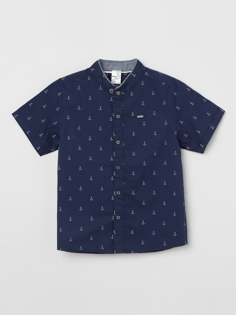 

max Boys Navy Blue & Off-White Printed Casual Shirt