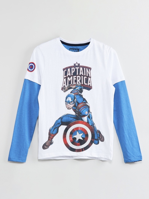 

max Boys White Captain America Printed Round Neck T-shirt