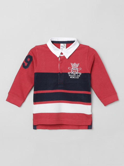 

max Boys Red & Navy Blue Striped Polo Collar T-shirt
