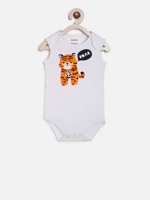 

berrytree Infant Kids White & Orange Tiger Printed Organic Cotton Sustainable Bodysuit