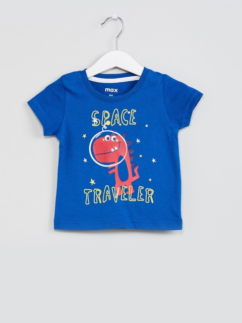 

max Boys Blue Printed Round Neck T-shirt