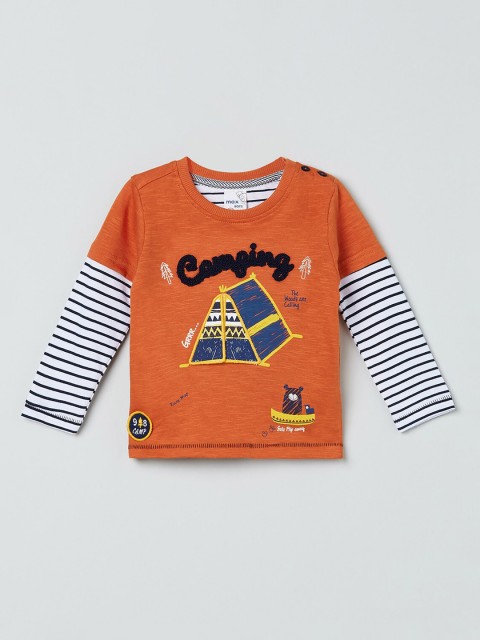 

max Boys Orange Printed Round Neck T-shirt