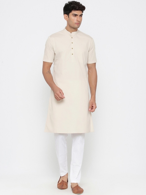 

Tistabene Men Cream-Coloured & White Solid Kurta