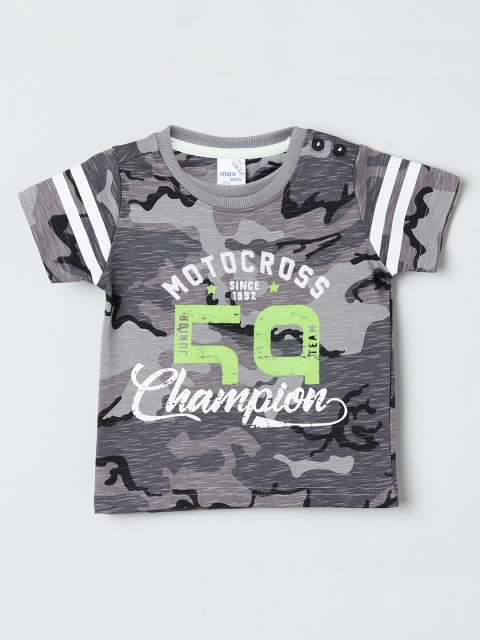 

max Boys Grey Printed Round Neck T-shirt