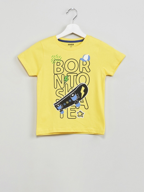 

max Boys Yellow & Black Printed Round Neck T-shirt