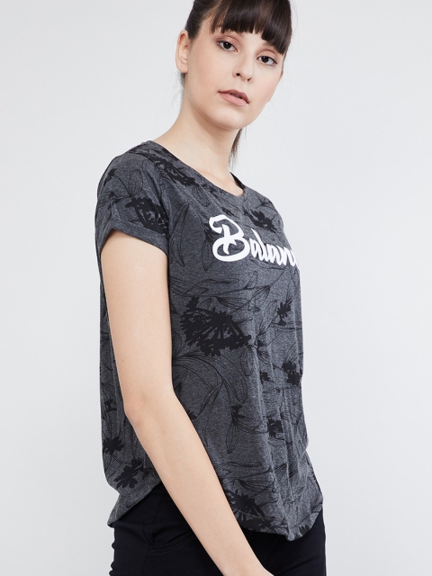 

max Women Charcoal Grey Printed Round Neck T-shirt