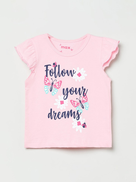 

max Girls Pink Printed Round Neck T-shirt