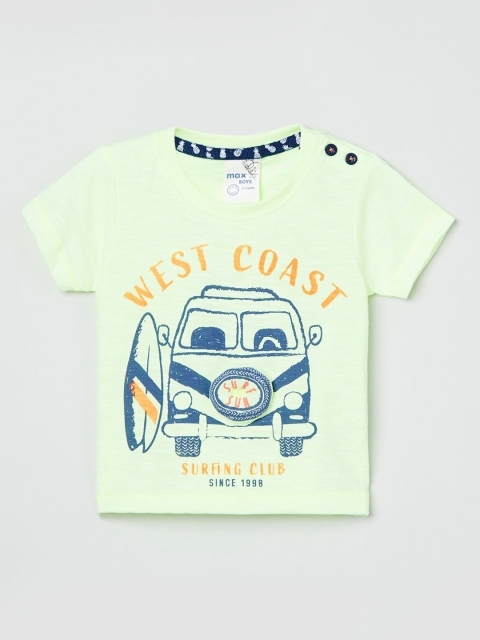 max Boys Green & Blue Printed Round Neck T-shirt