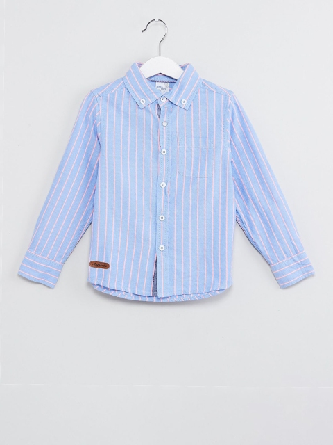 

max Boys Blue Regular Fit Striped Casual Shirt