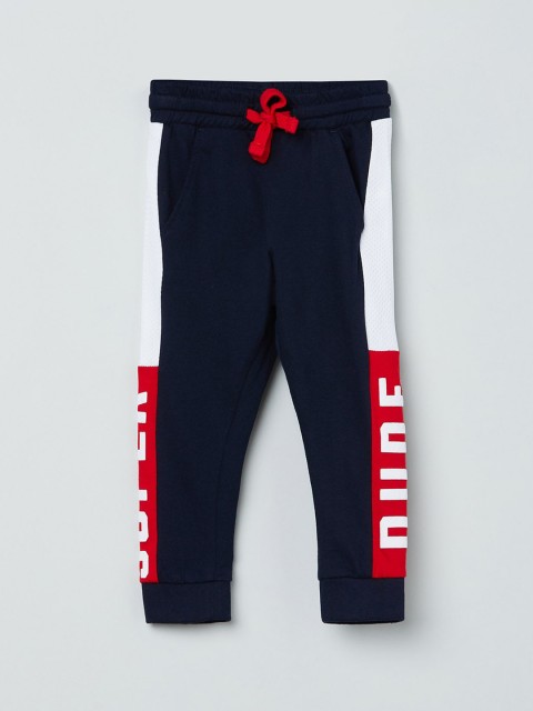 

max Boys Navy Blue & White Colourblocked Slim-Fit Joggers