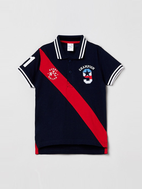 

max Boys Navy Blue & Red Colourblocked Polo Collar T-shirt