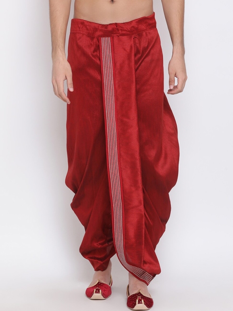 

VASTRAMAY Men Maroon & Silver-Colour Embroidered Dhoti Pants