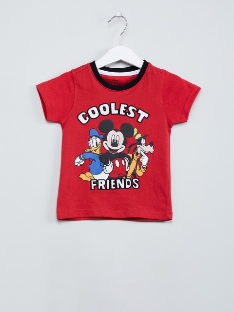 

max Boys Red Mickey Mouse Printed Round Neck T-shirt