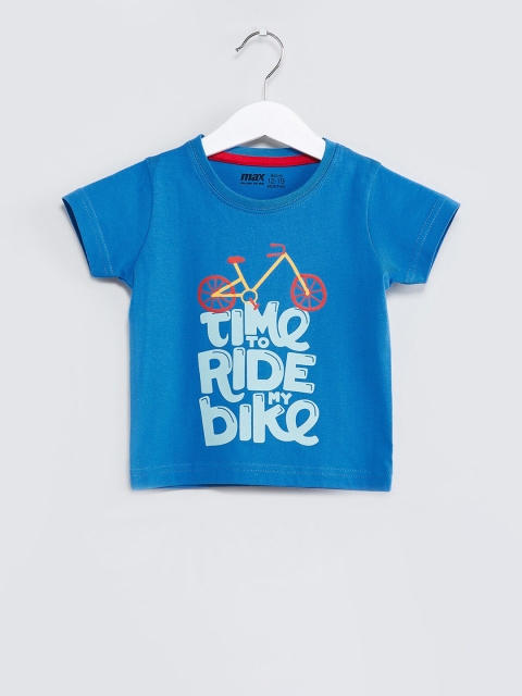 max Boys Blue Printed Round Neck T-shirt