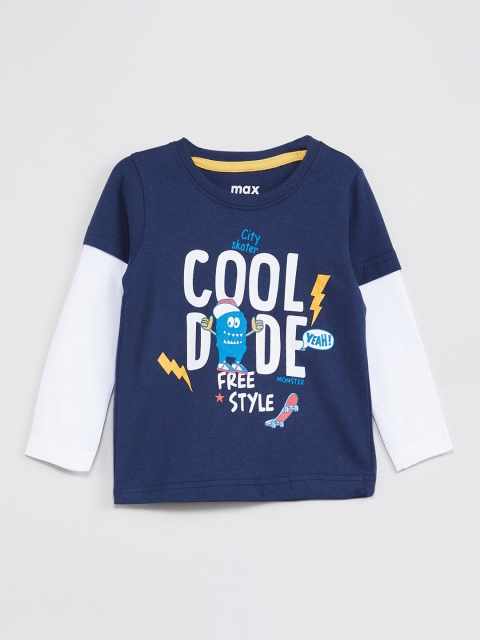 

max Boys Blue Printed Round Neck T-shirt