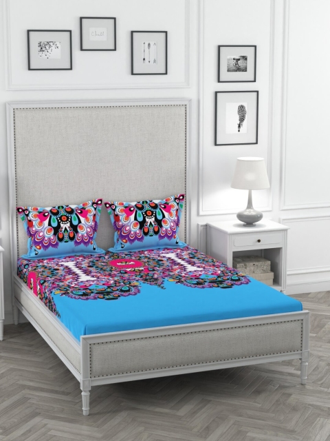

Portico New York Blue & Purple Ethnic Motifs 220 TC Poly Satin 1 King Bedsheet with 2 Pillow Covers