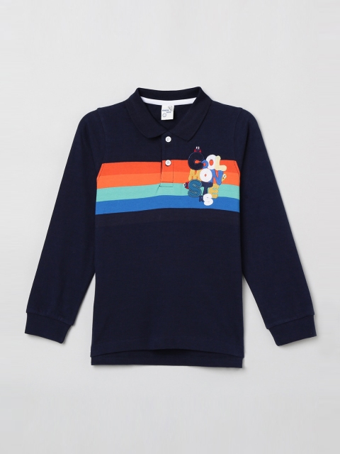 

max Boys Navy Blue & Orange Striped Polo Collar T-shirt