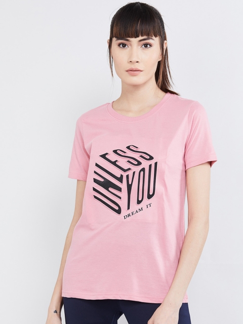 

max Women Pink & Black Printed Round Neck T-shirt