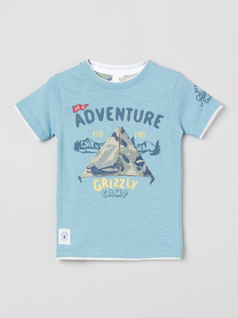 

max Boys Blue Printed T-shirt With Applique