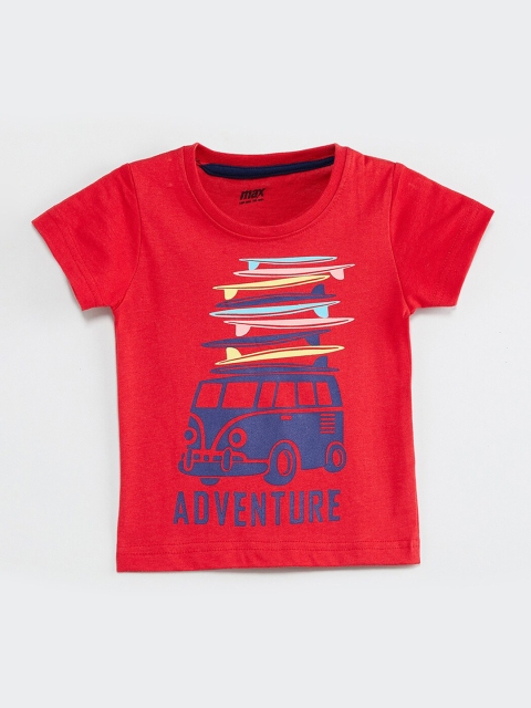 

max Boys Red Printed Round Neck T-shirt