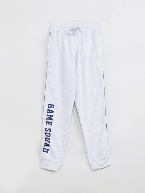 

max Boys Grey Melange Printed Slim-Fit Joggers