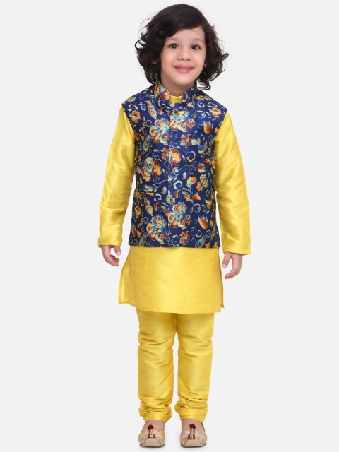 

LilPicks Boys Yellow Solid Silk Kurta Set With Jacket