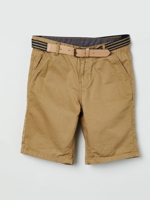 

max Boys Khaki Solid Regular Fit Shorts With Belt