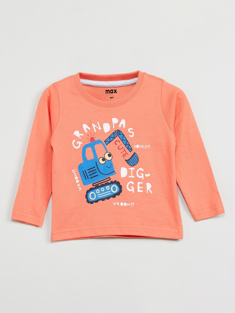 

max Boys Orange Printed Round Neck T-shirt