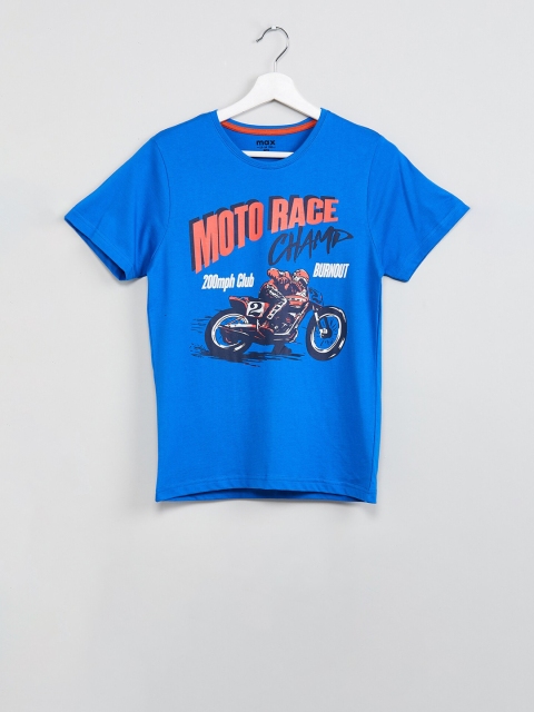 

max Boys Blue Printed Round Neck T-shirt