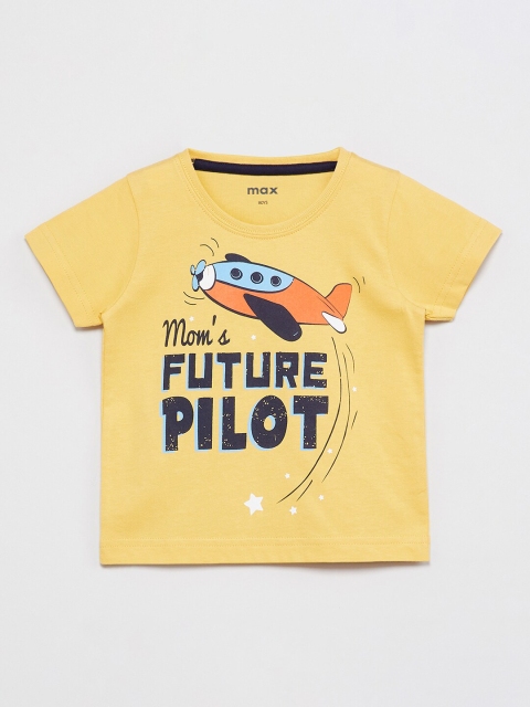 

max Boys Yellow Printed Round Neck T-shirt