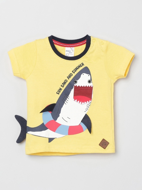 

max Boys Yellow Printed Round Neck T-shirt