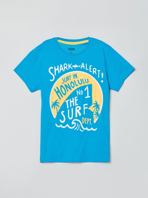 

max Boys Turquoise Blue Printed Round Neck T-shirt