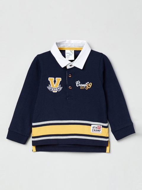 

max Boys Navy Blue & Yellow Striped Polo Collar T-shirt