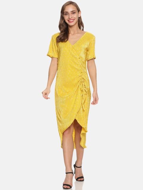 

Campus Sutra Women Yellow Printed Wrap Dress