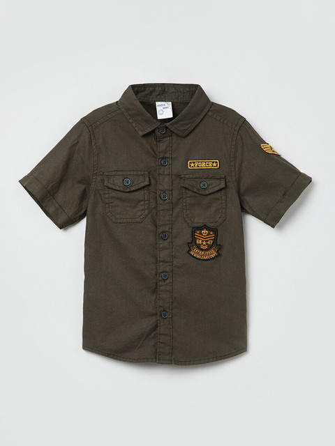 

max Boys Olive Green Regular Fit Solid Casual Shirt