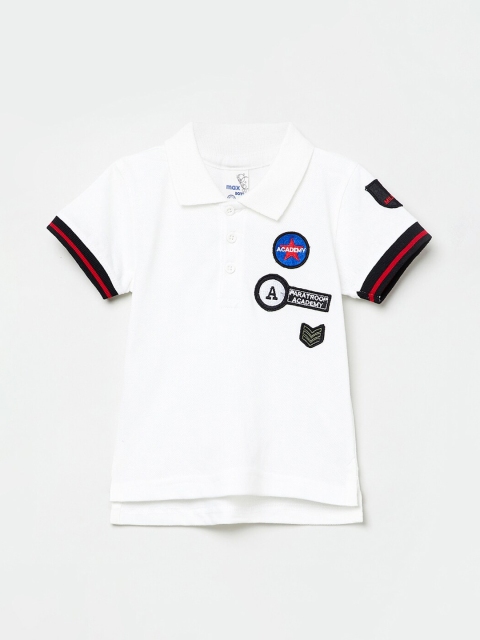 

max Boys White Self Design Polo Collar T-shirt